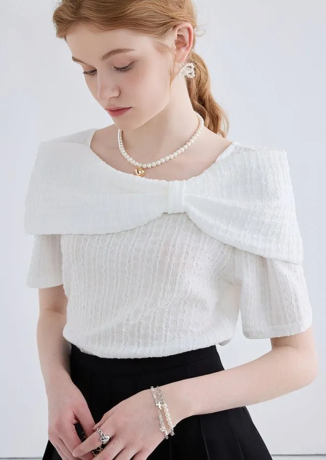 TEXTURED BOW SHORT SLEEVE SHIRT