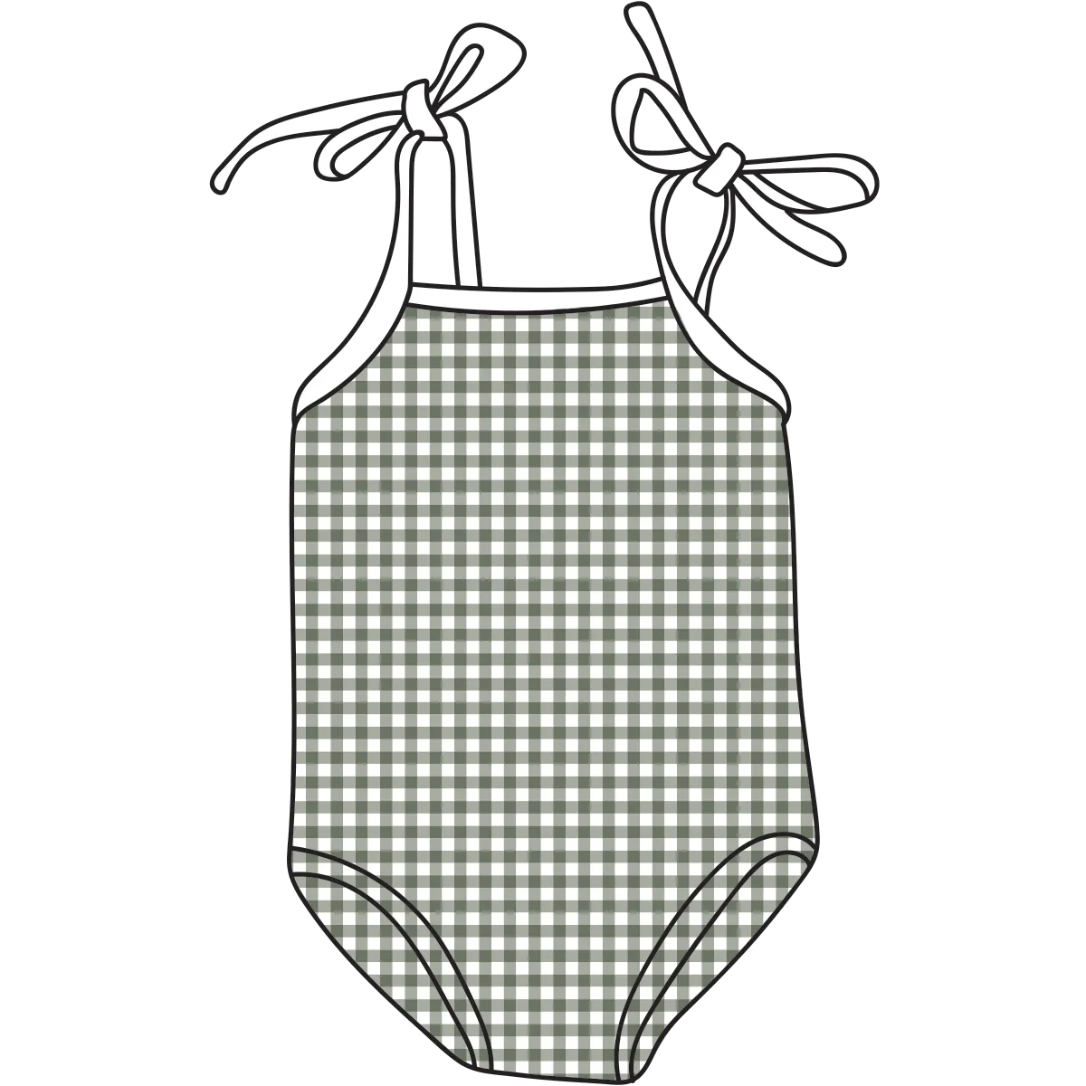 Tie Strap One-Piece Swimsuit - Gingham Green x Jess Megan