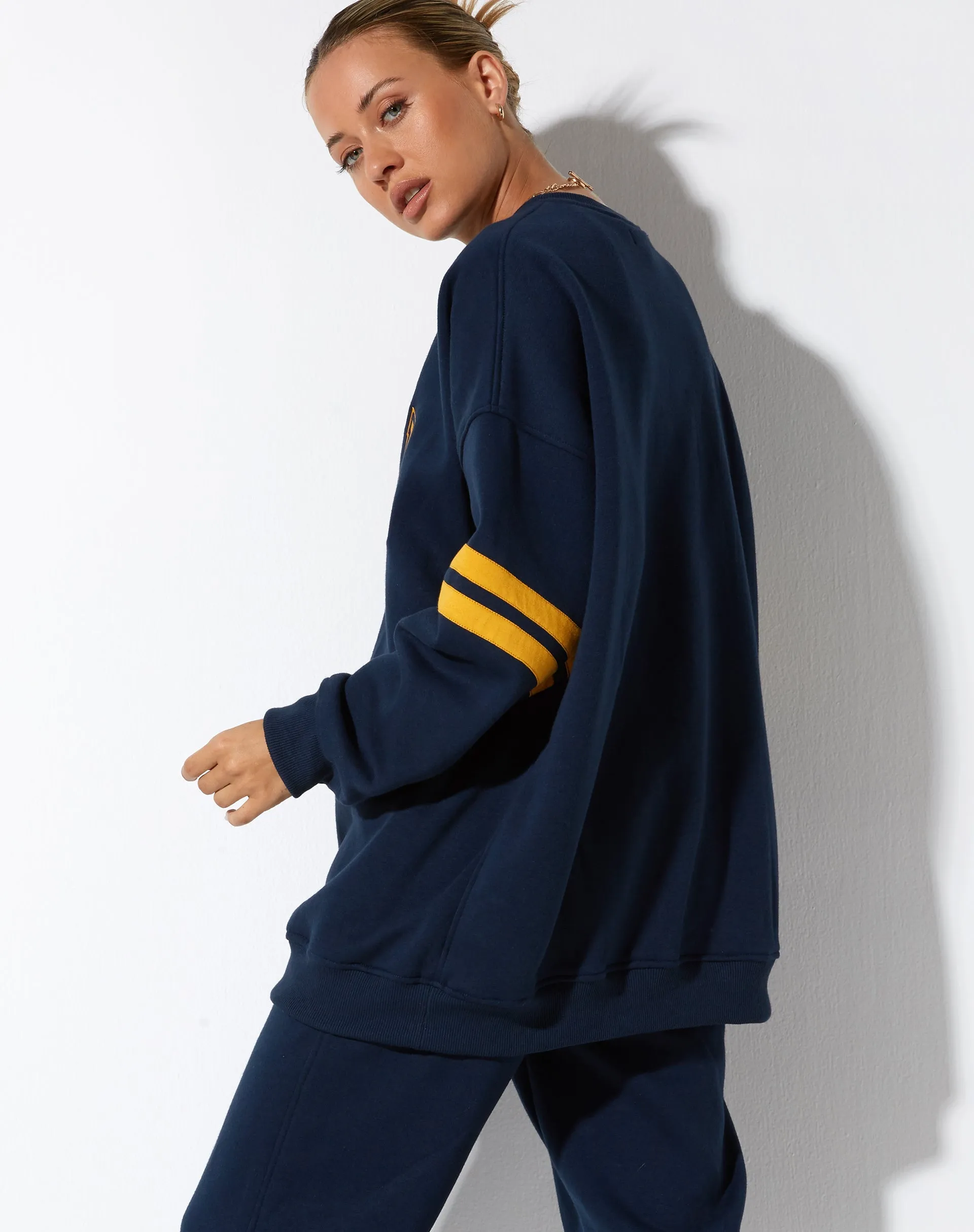 Tim Sweatshirt in Navy Citrus Stripe Football 1999