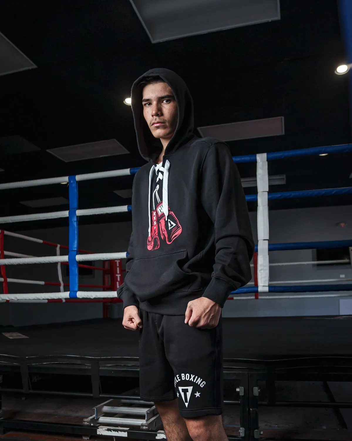 TITLE Boxing Original Hanging Gloves Lace Up Hoodie