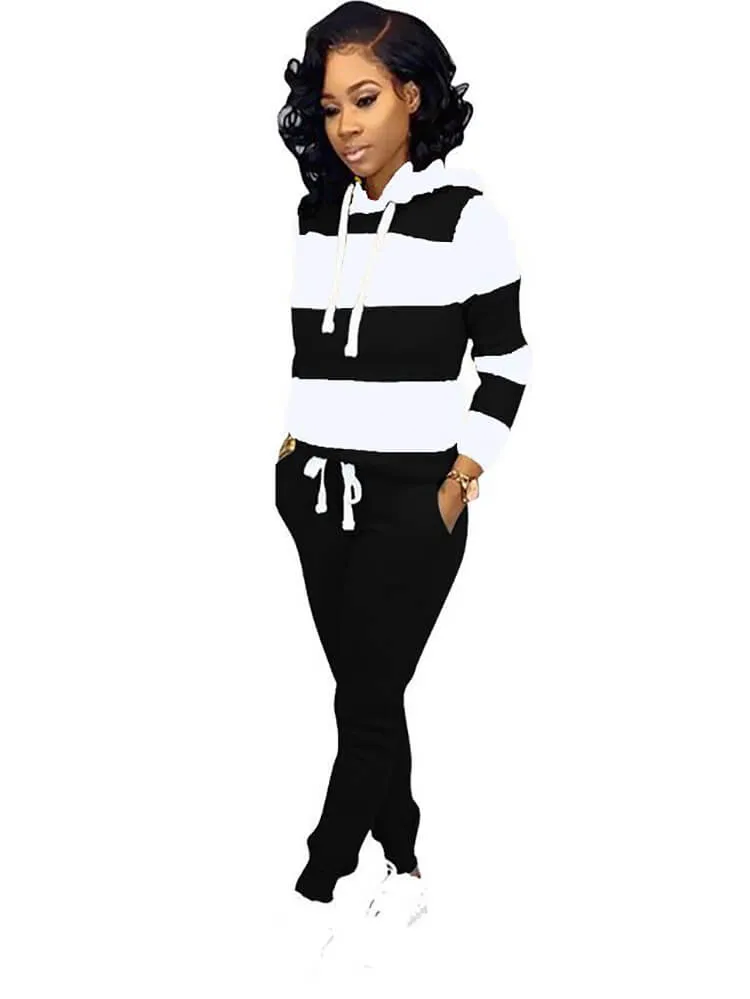 Two Piece Striped Hoodies & Drawstring Pants