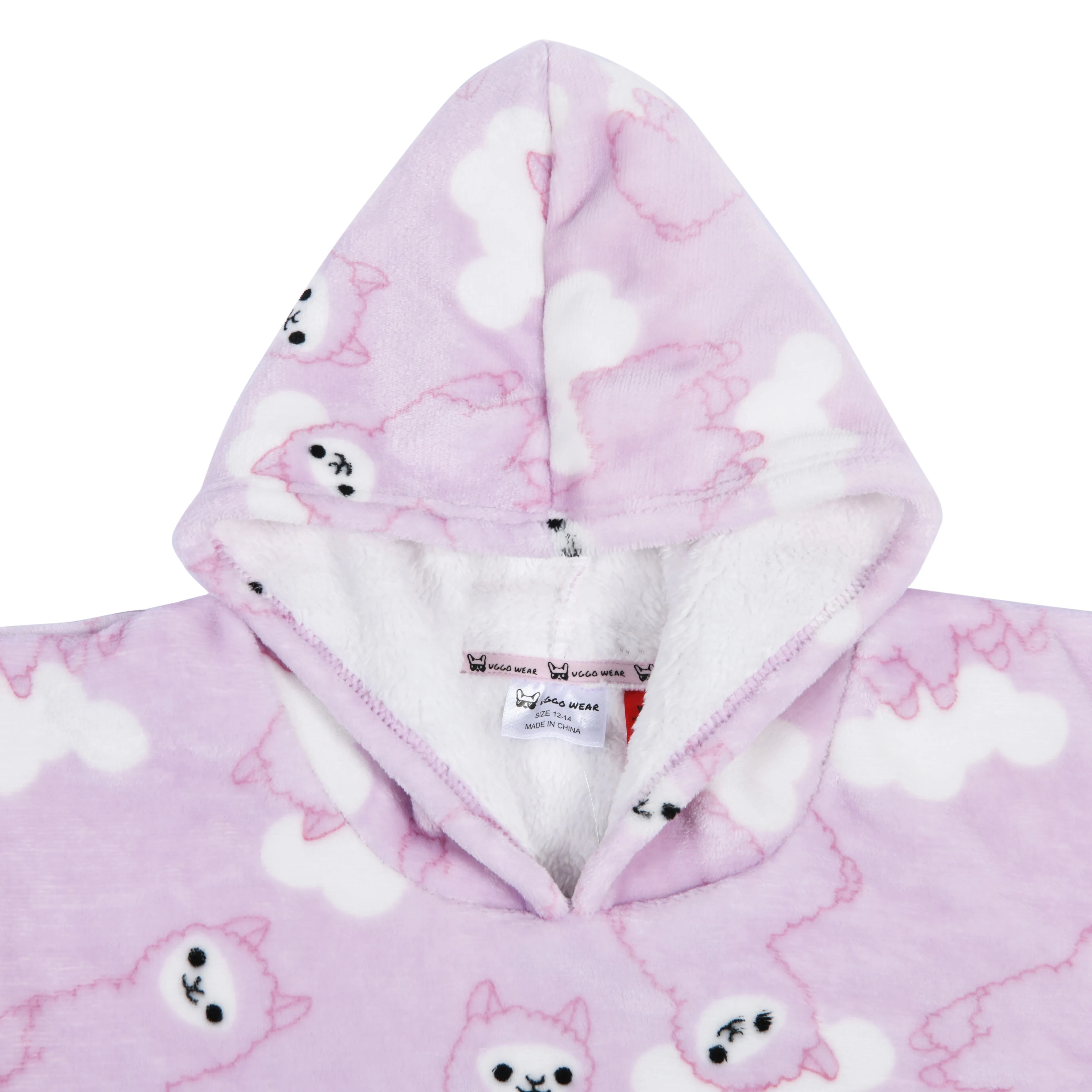 UGGOWEAR Giant Hoodie Llama Face Kids Light Pink Sizes 12-14