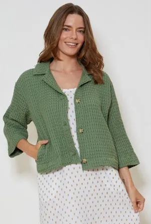 Waffle Cotton 3/4 Sleeve Cardigan