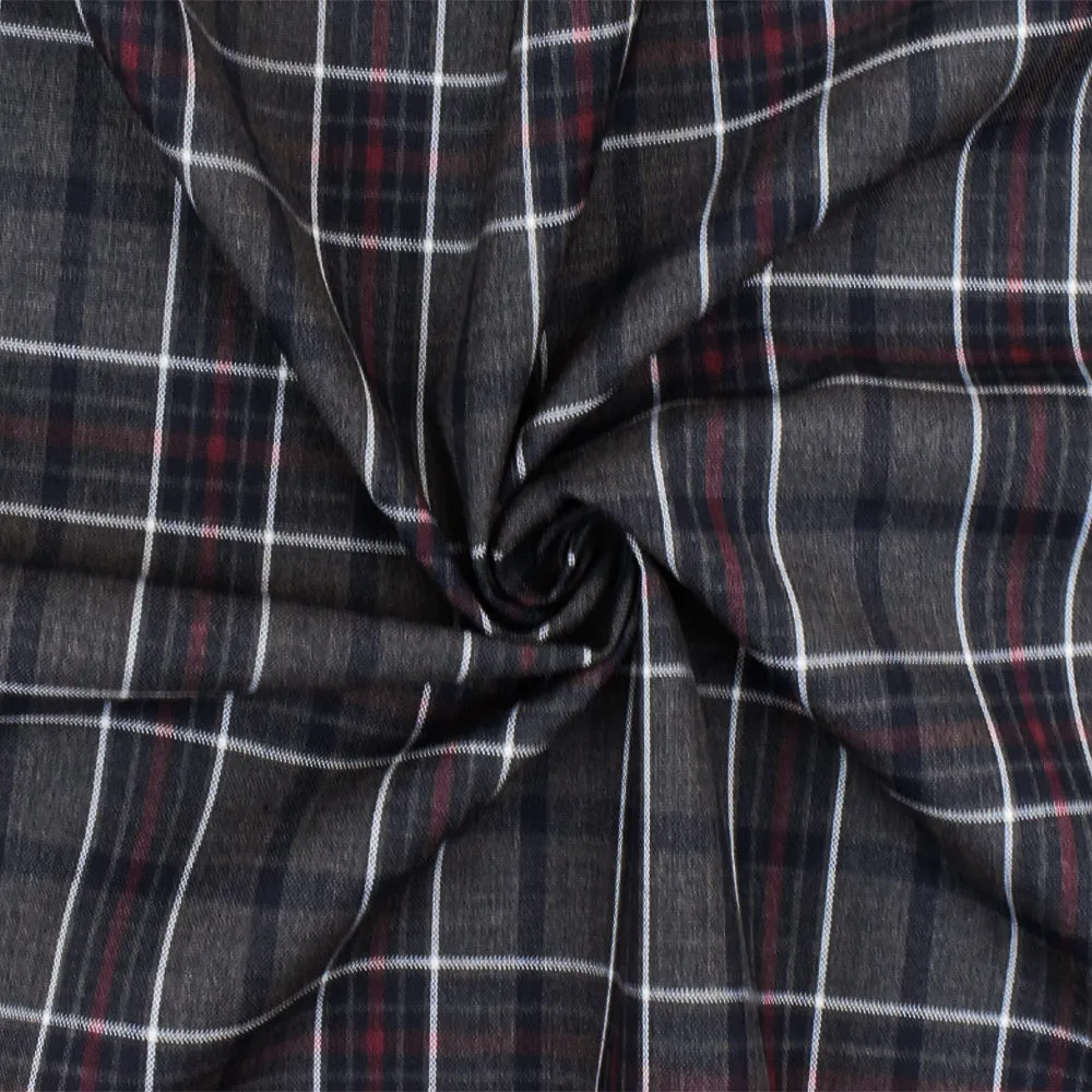 Warm Gray-Red-Multi Plaid Wool-Poly Woven Suiting Fabric