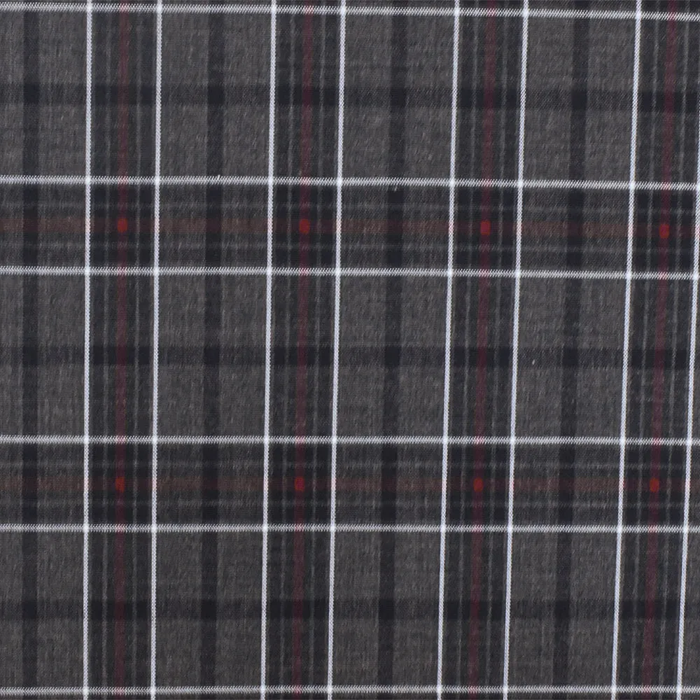 Warm Gray-Red-Multi Plaid Wool-Poly Woven Suiting Fabric