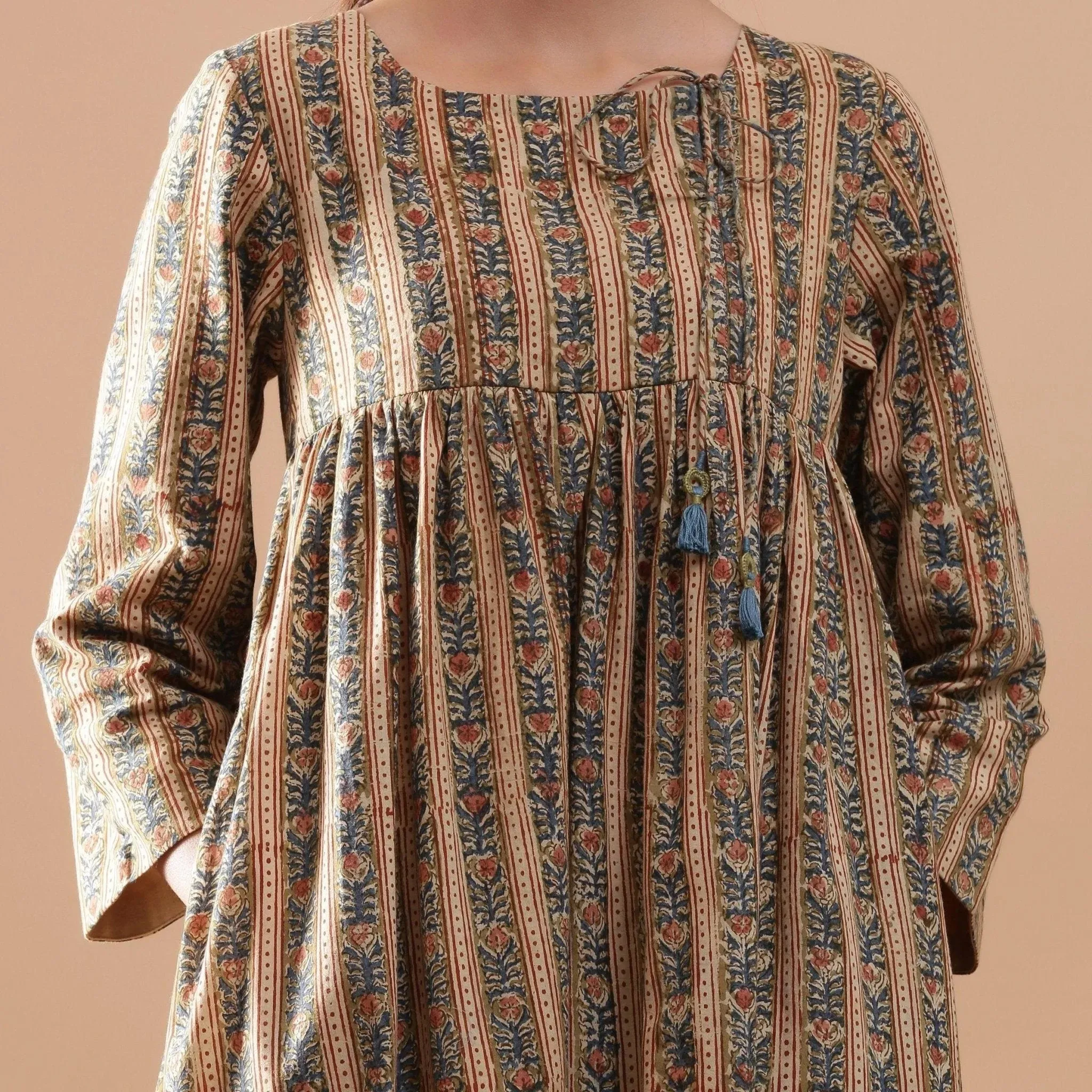 Warm Kalamkari Block Printed Cotton Midi Dress