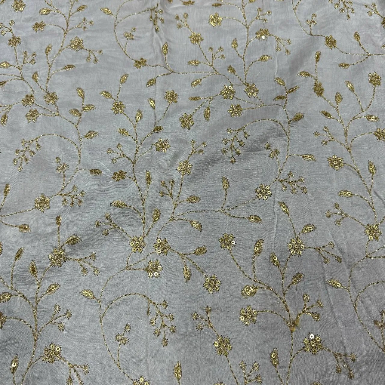 White Floral Dyeable Embroidered Viscose Dola Silk Fabric (Wholesale)