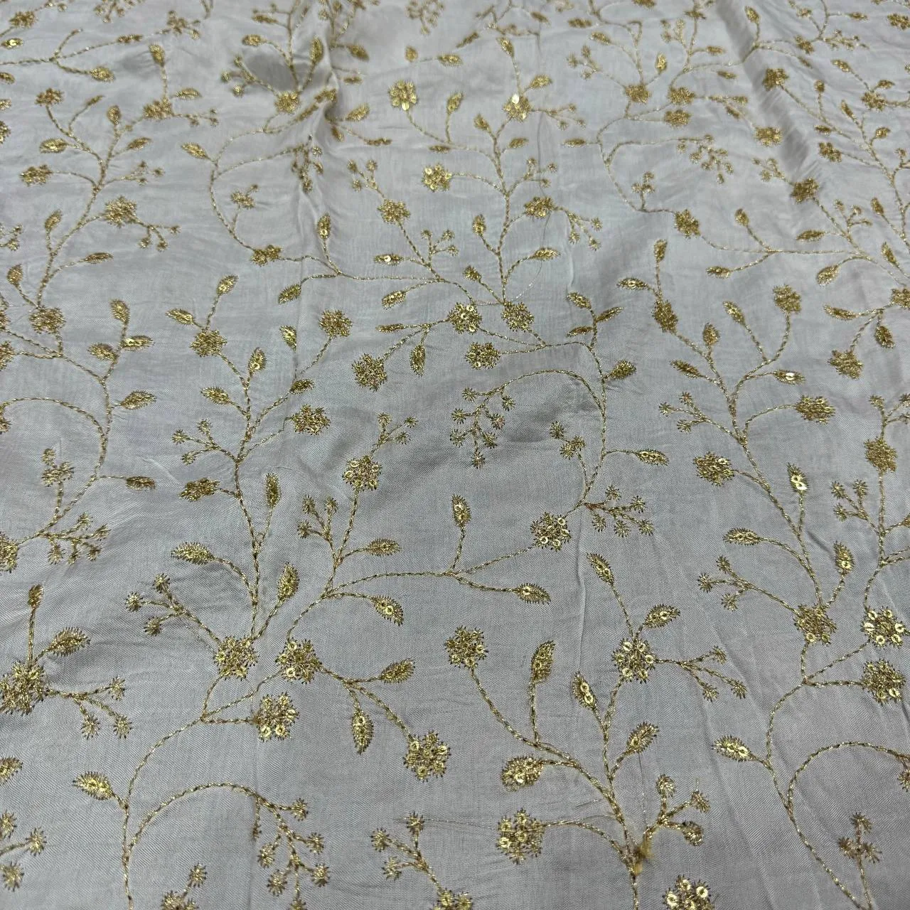 White Floral Dyeable Embroidered Viscose Dola Silk Fabric (Wholesale)