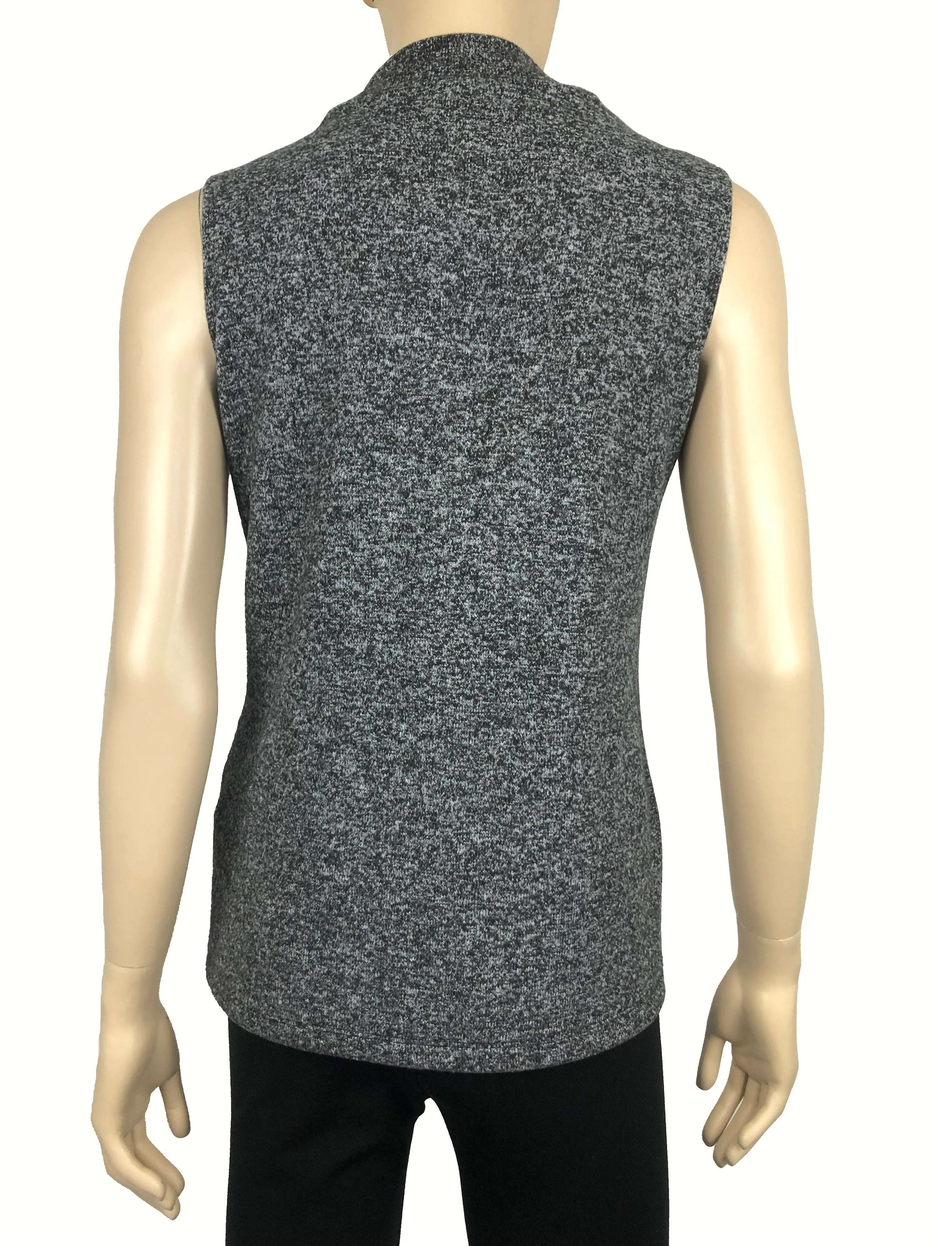 Women's Mock Neck Sleeveless Sweater Grey Mix Soft Knit Made In Canada